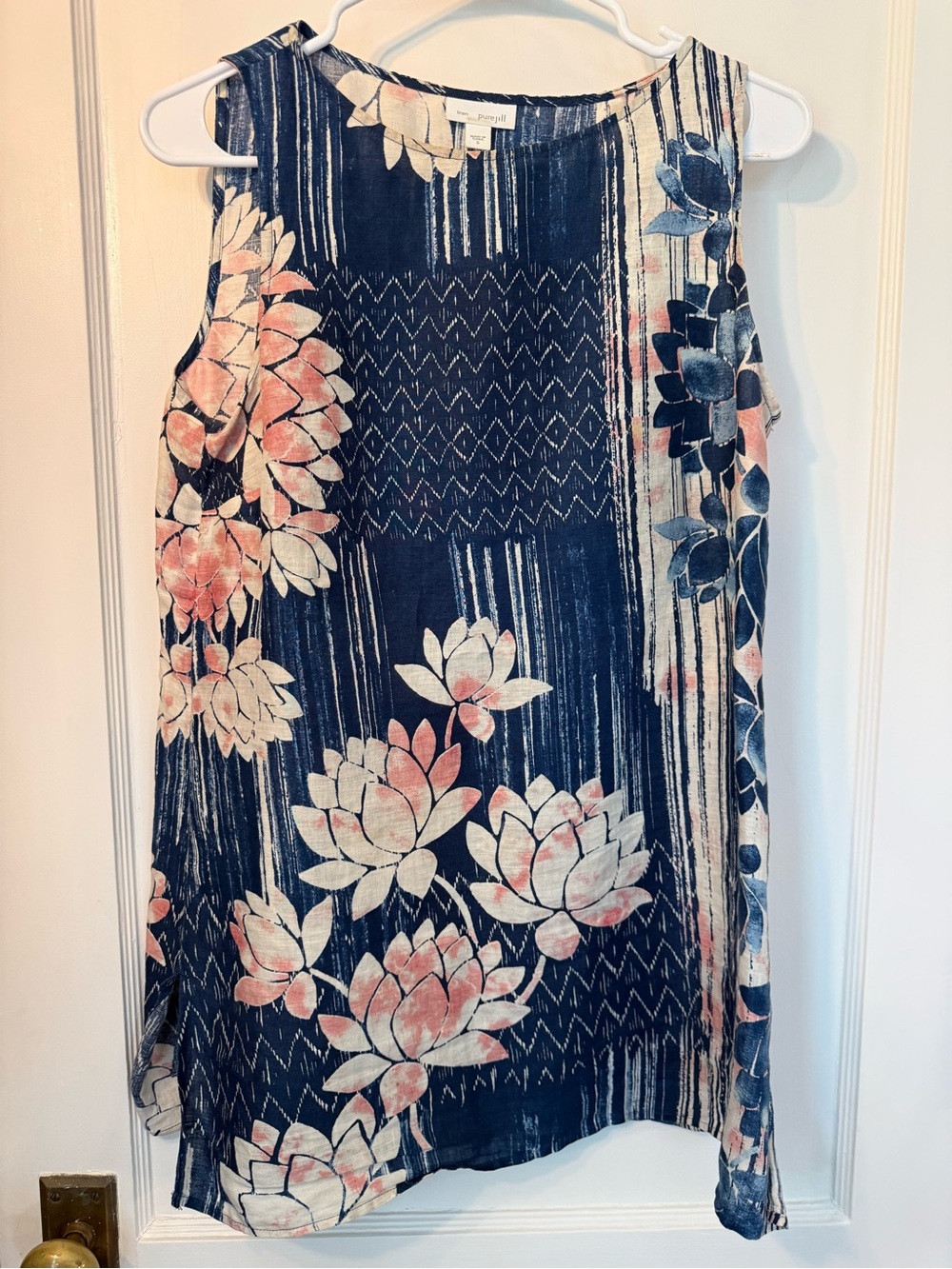 Pure Jill Linen Navy Blue Printed Top